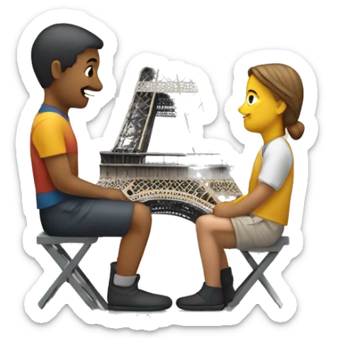 deux petit groupes de personnes qui se poursuivent en courent avec la Tour Eiffel en arrière plan sticker