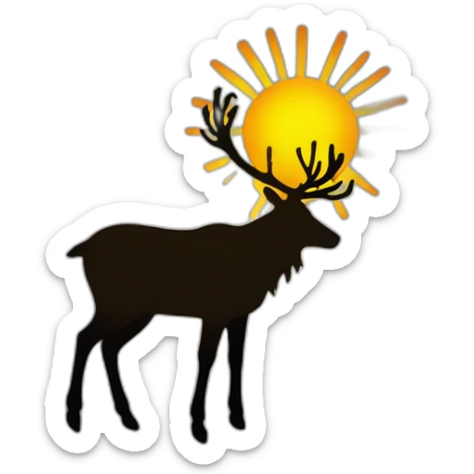 A reindeer silhouette with a sun at the top shining with an overall dark background for desktop wallpaper sticker