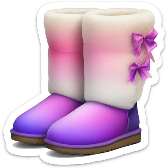 Realistic pair of pink to purple ombre fur Ugg boots with silk ribbon bows. sticker