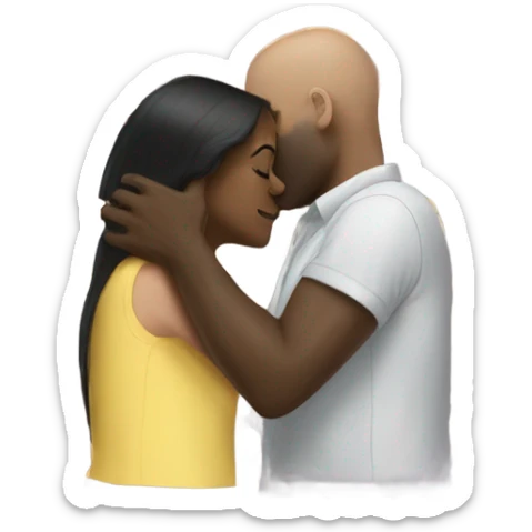 White girl dark hair kissing bald black man sticker