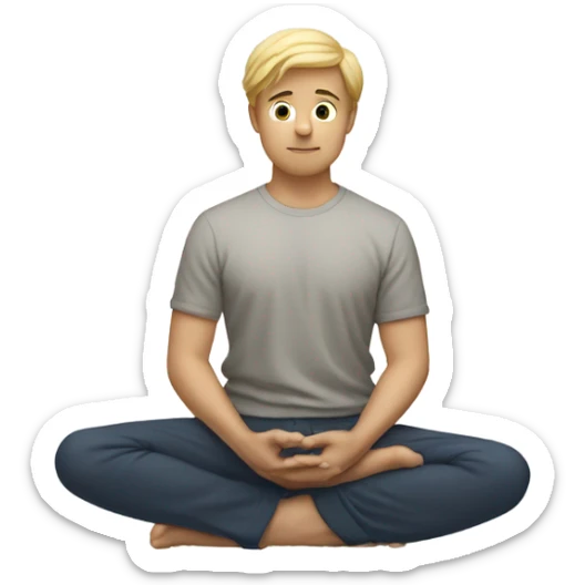 A man with blonde hair practicing yoga in the lotus pose, radiating serenity and focus sticker
