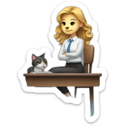girl cat secretary sitting on top of the cloud sticker
