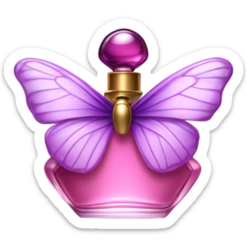 A dreamy vintage perfume bottle in dark pink, adorned with pastel violet butterfly wings. sticker