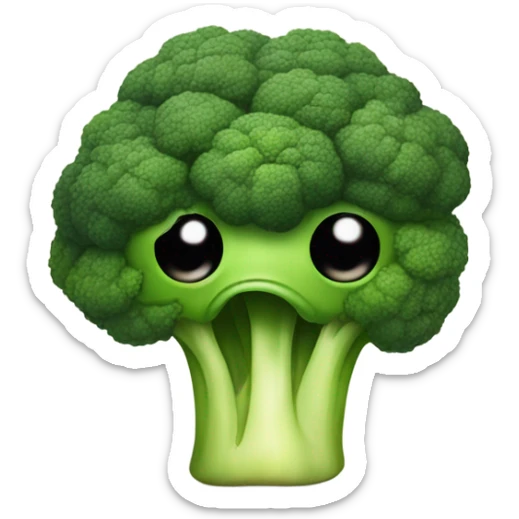 A broccoli with sad eyes and a trembling lip looks upset, as if saying goodbye. sticker