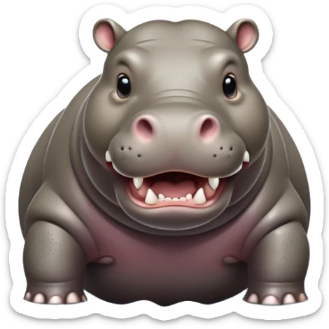 cinematic-hippo-realistic-full-body-standing on all fours-emoji,-massive-round-frame-partially-submerged-in-muddy-water,-wide-mouthed-grin-exposing-huge-teeth,-head-tilted-dramatically,-thick-greyish-brown-hide-glossy-from-water,-simplified-yet-realistic-focused-features,-highly-detailed,-glowing-with-an-almost-sarcastic-glow sticker