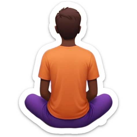 “Small emoji-style illustration of a man sitting alone on the ground, seen from the back, watching the sunset. His hands are placed on the ground behind him for support. Minimal details, soft orange and purple sky, simple silhouette, calm and slightly sad mood, clean background sticker