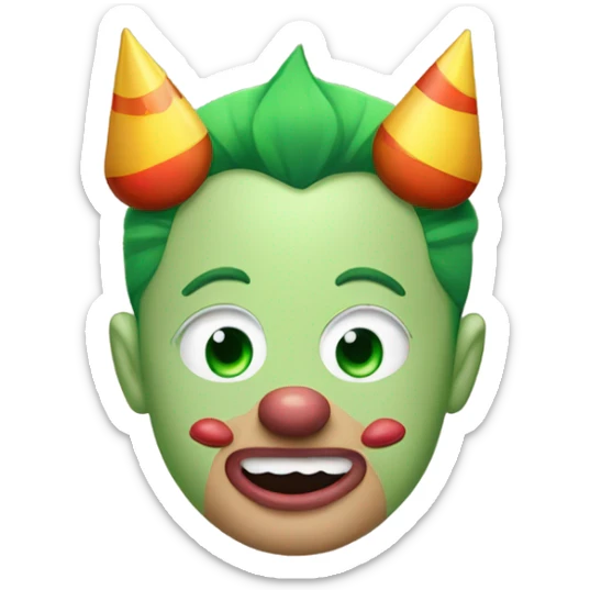 elon musk with a clown face and green nose with a dollar sign on it and puppy dog tongue and ears like an egirl sticker