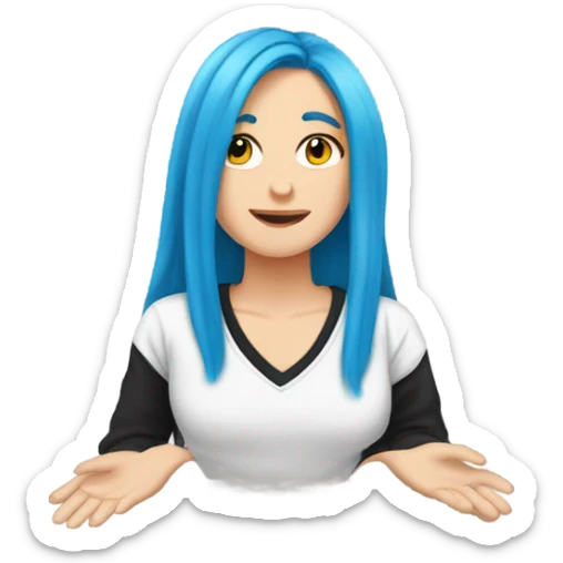a white girl with long blue hair in a black sweatshirt shows a heart with her hands sticker