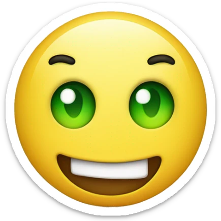 Yellow circle head With green eyes and tongue out, big bushy eyebrows looking happy sticker