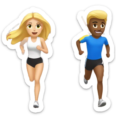 make an emoji of a brunette woman and blond man running in a track  sticker