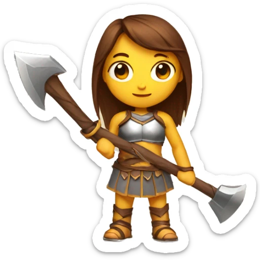 Girl gladiator with brown straight hair and sunglasses holding a fire axe sticker