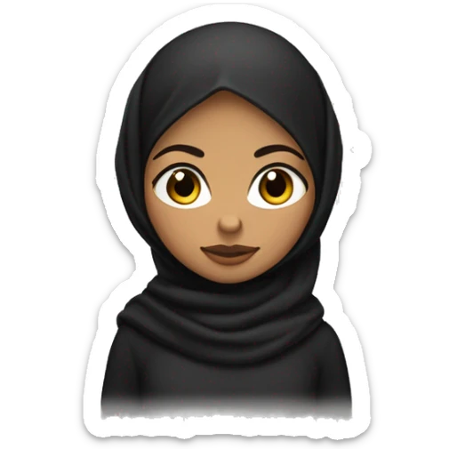 Lightskin girl with black headscarf, bug briws and dark brown eyes in front of a macbook sticker