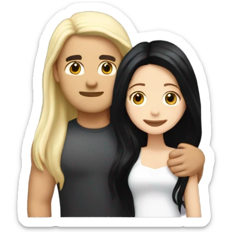 Tan man with long black hair, hugging, hot white girl with blonde hair ￼ sticker