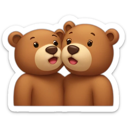 Female bear and male bear kissing, face only, with hearts above them sticker