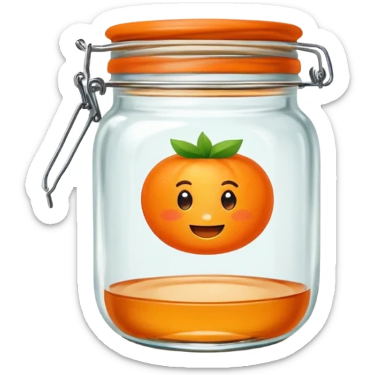 Hermès-style vintage jam jar, glass with orange label, elegant, cute emoji style sticker
