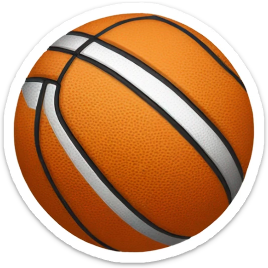 A perfect round basketball in warm orange color with characteristic black lines. In the center of the ball, there is a thin and long arrow in silver or gold color sticker