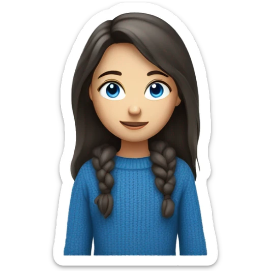 A girl with blue eyes, dark not long hair in a blue sweater. shoulder-length sticker