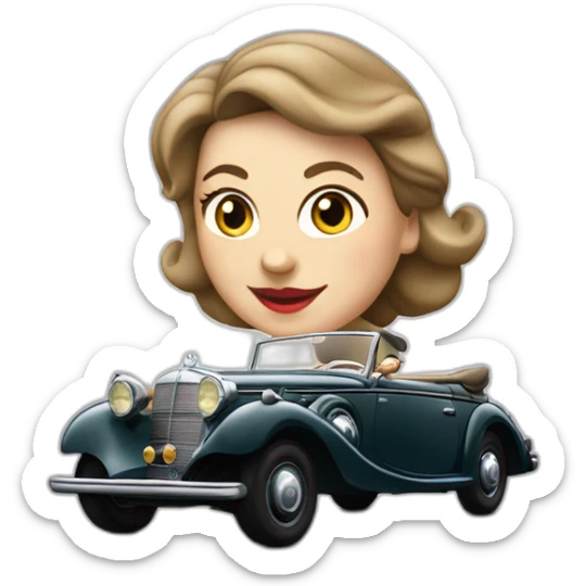 woman driving a 1939 Mercedes Benz 320B in the city sticker