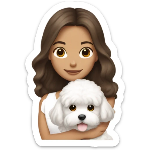 Brunette long haired girl with white maltipoo sticker