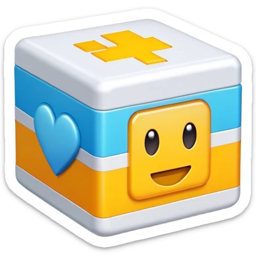 Clash of Clans aesthetic: Cinematic Playful Pixel 3D Health Box Portrait Emoji, rendered in a 3D vector-style similar to standard emojis with minimal shading and bold, simplified shapes. A compact, distinct form with signature details, softly glowing with a pixelated adventure charm. Simplified yet unmistakably iconic, highly detailed and consistent, glowing with a soft radiance and high shine. Stylized with a touch of classic pixel-art charm and a soft glowing outline, capturing the essence of a beloved gaming relic with a friendly, playful manner! sticker