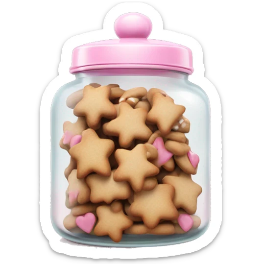 Realistic glass cookie jar with light pink lid full of gingerbread cookies isolated.  sticker