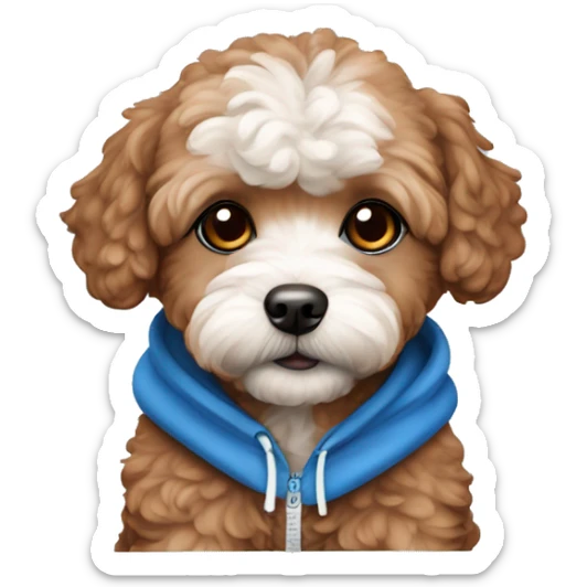 Dog maltipoo red brown color with cutie eyes in blue hoodie sticker