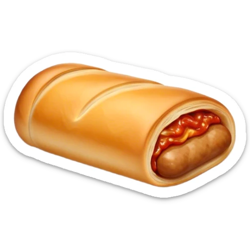 cinematic-realistic-sausage-roll-dish-emoji,-depicted-with-a-crisp,-golden-pastry-wrapped-around-flavorful-sausage,with a squeeze of tomatoe sauce on top sticker
