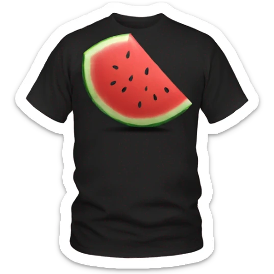 A Black Tshirt with an image of one slice of watermelon on the front of the Tshirt sticker