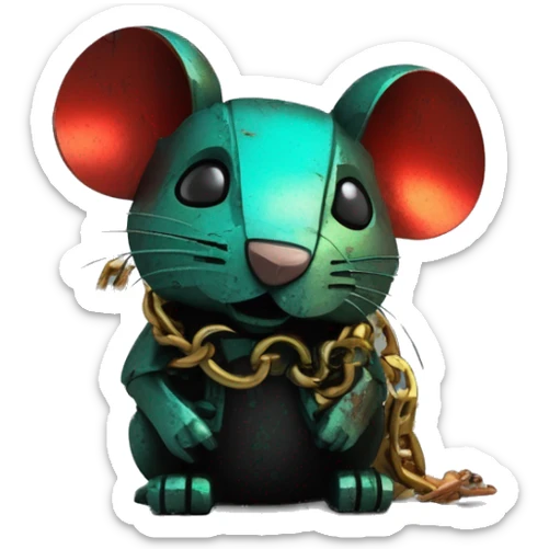 Black red gold green cyan rusty grunge effect scratched patina rat mouse puppy scorpion tail stinger gangsta gangster hip hop gold chain mechanical rusted cyborg pixel 3d render low poly sticker