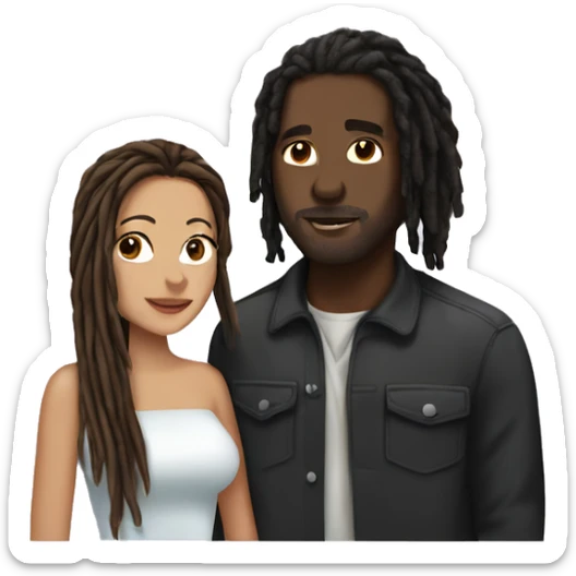 Fair skin woman with brown hair kissing black man with dreads sticker