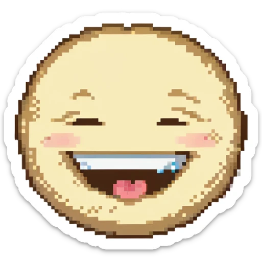 A smug-looking emoji with a wide, crooked grin and half-closed eyes, giving a cocky vibe, whilst mewing with his white hand pointing at his sharp jawline, showcasing a "sigma" look. sticker