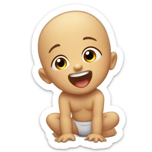 A baby on the floor on his tummy laughing with tears right and left and moving his legs jerkly sticker
