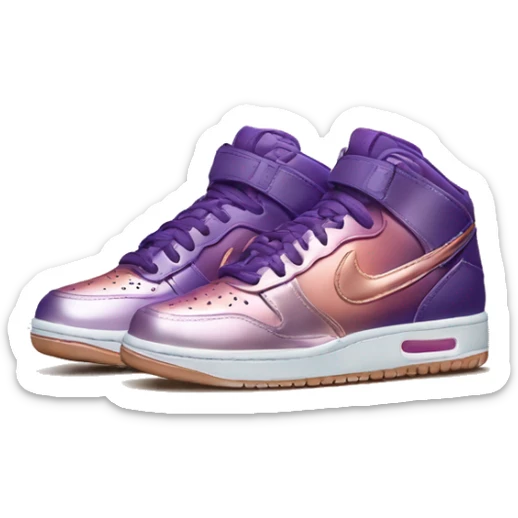 Realistic pair of metallic dark purple to rose gold ombre Nike Sneakers. sticker