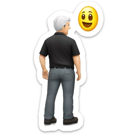 Technician with grey hair wearing a black polo shirt installs a TV onto a white wall of an exhibition stand sticker