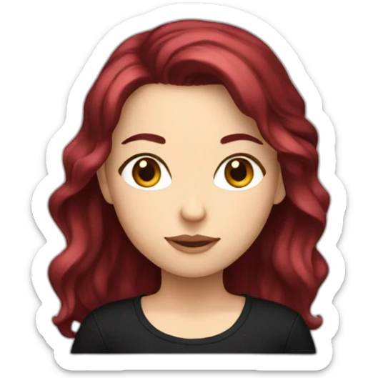 a white girl with burgundy hair in a black T-shirt sticker