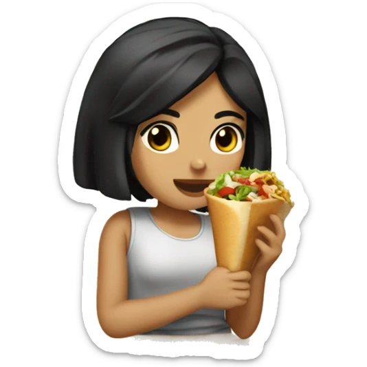 Girl with black hair eating Shawarma sticker