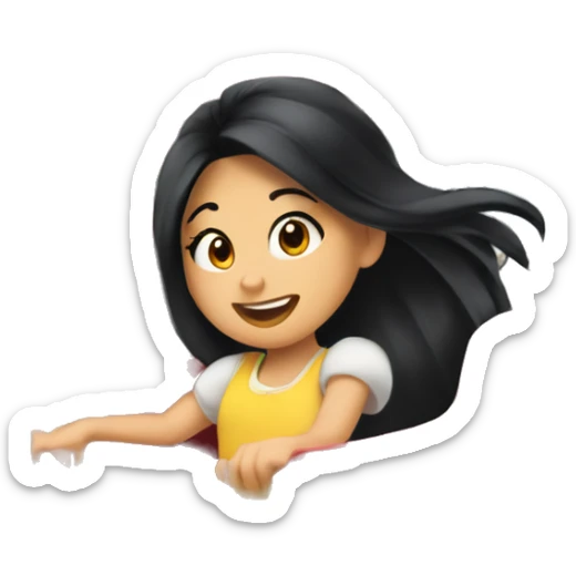 Asian girl long black hair riding Disneyland roller coaster  sticker