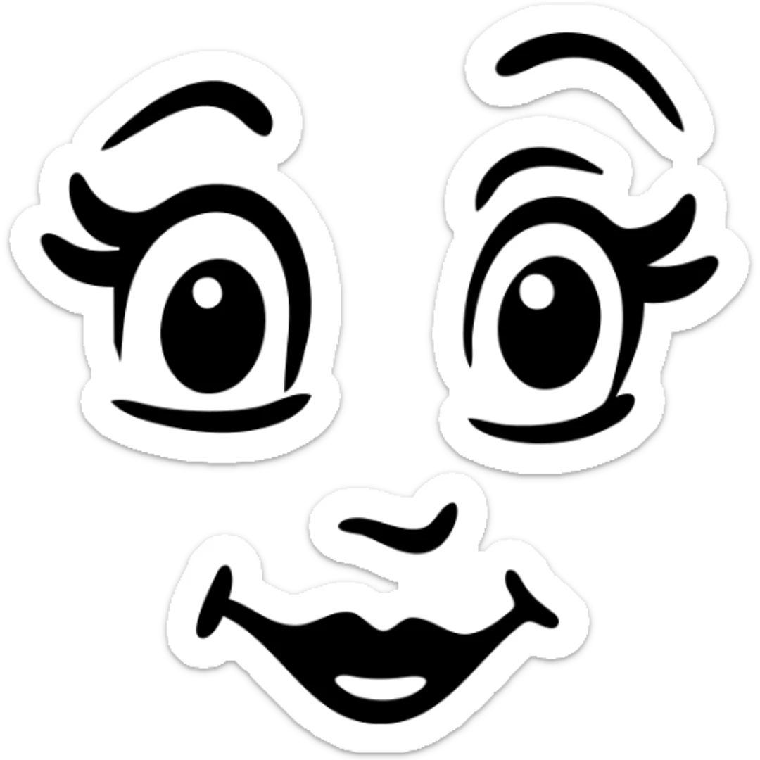 A symmetrical face with two large eyes and a pair of lips in the middle, arranged in a row (👁️👄👁️) sticker
