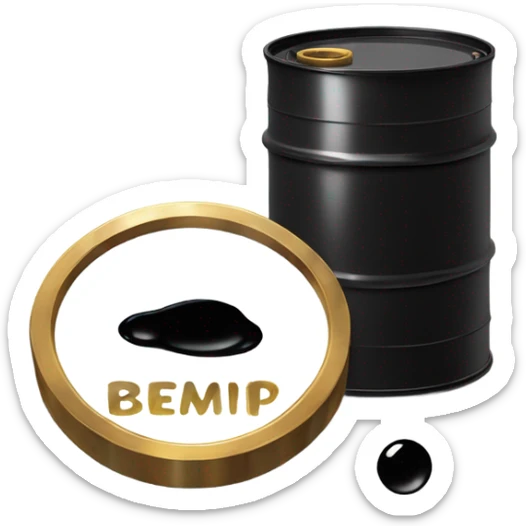 a black barrel of oil with a small white plaque in the middle of it and a black drop of oil is depicted on the plaque sticker