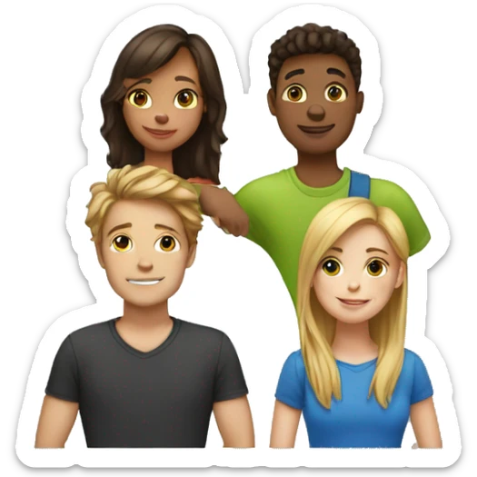 team of 4 friends 1 girl and 3 boys sticker