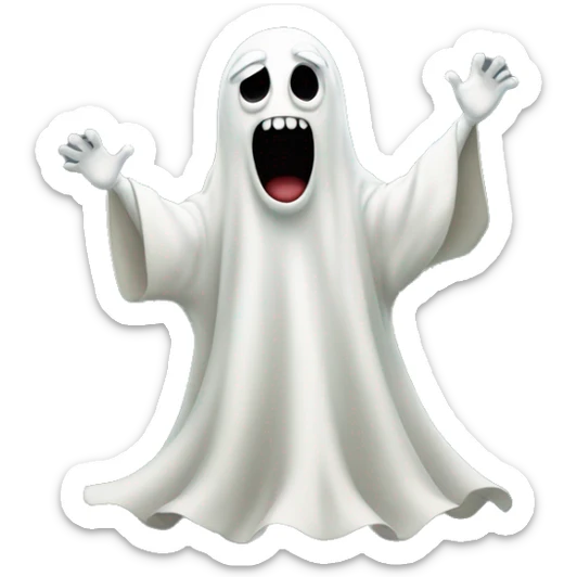 the evil ghost of Pepe in full body height. Hands raised in the air. The ghost scares sticker