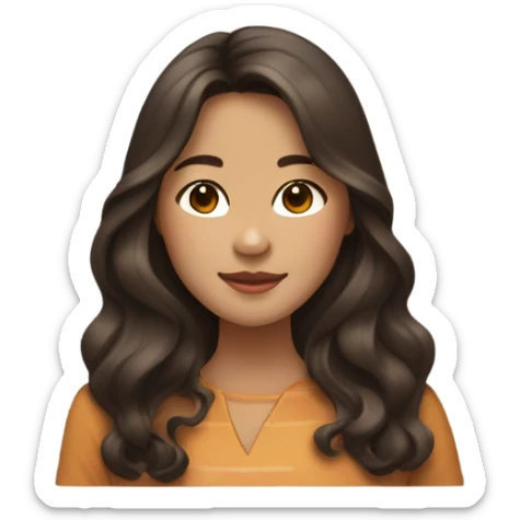caramel skin asian girl with long dark brown medium wavy hair with middle part sticker