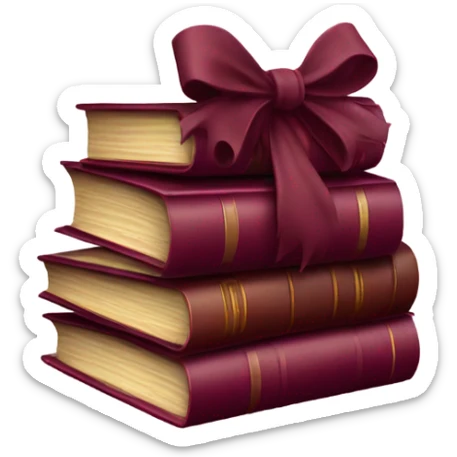burgundy books stacked up and tied together by a burgundy bow sticker