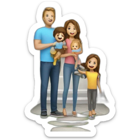 white American family people buying a real estate house sticker