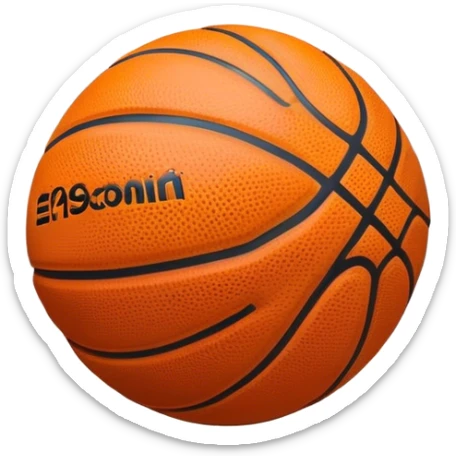 Cinematic Realistic image of a basketball captured in dynamic motion, with detailed surface textures and a slight motion blur, set against a vibrant urban backdrop with energetic lighting sticker