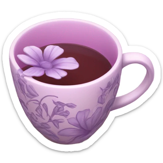 a beautiful aesthetic cup in pastel purple with a floral pattern in dark pink and next to it a love letter in purple  sticker
