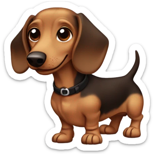 Light sandy brown wired hair dachshund with dark brown ears and no fur on the ears more curly hair and very dark brown ears and a collar that says Andy sticker
