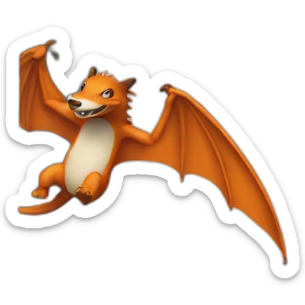 flying on a door half-badger half-dragon orange thinking of food sticker
