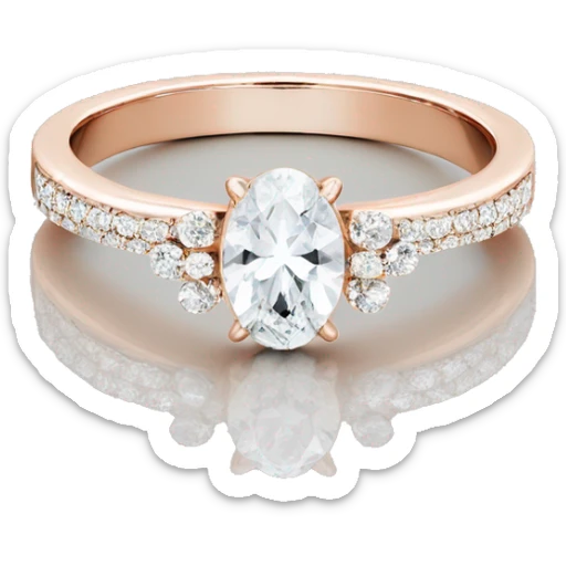 Rose gold plain wedding band with halo oval diamond and 2 bands of small diamonds on either side  sticker