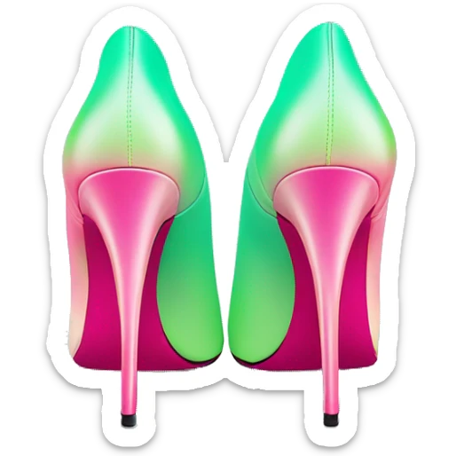 Realistic isolated top view pair of pointed toe hot pink to mint green ombre high heel shoes. sticker